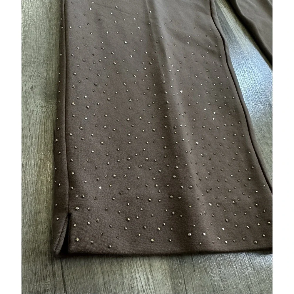 Chico's Brigitte Pants 3.5R US 18R Brown Pull On Wide Leg Rhinestone Hem Plus - Picture 5 of 16